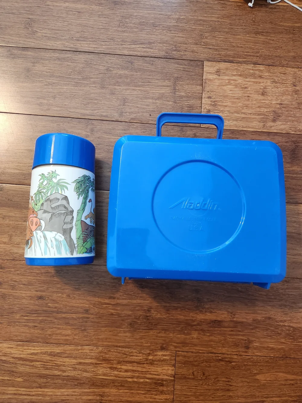Vintage Disney The Lion King Blue Kids Lunchbox and Thermos Set Collectible